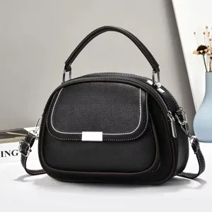Elegante schwarze Handtasche aus strukturiertem Leder mit weißen Kontrastnähten
