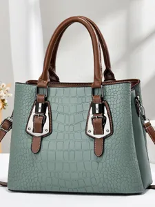 Women Large Capacity Crocodile Pattern Handbag Casual PU Leather Shoulder Bag Elegant Commuter Tote Bag For Ladies