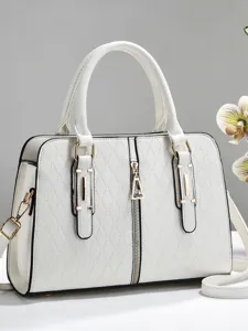 Women's Rhombic Embossed Handbag Large Capacity PU Leather Top Handle Shoulder Crossbody Bag Elegant Office Commuter Tote