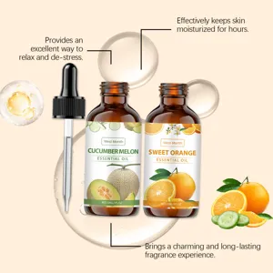 Detailed view of West Month soothing essential oil set, cucumber melon and sweet orange 30ml.