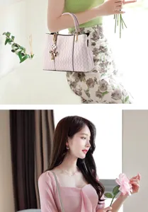 Elegant women's shoulder handbag with wavy texture and stylish charm pendant for daily commute.