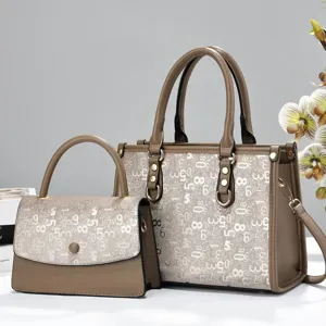 Stylish tote handbag set with chic geometric print, large capacity commuter shoulder bag.