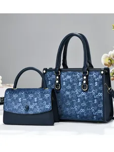 Fashion PU Leather Print Tote Bag Set Elegant Large Capacity Shoulder Commuter Handbag Composite Bags For Women Everyday Office Bag