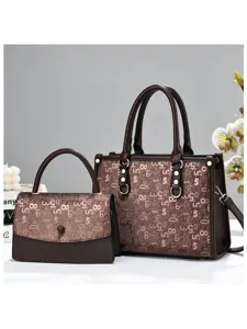 Stylish printed tote mother-daughter handbag set, elegant large capacity shoulder bag for women.