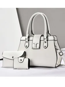 Borsa a Mano in Pelle PU di Grande Capacità Set da Donna Elegante Cuciture Chiusura con Cerniera Borsa a Spalla
