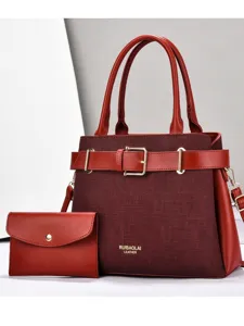 Vintage Γυναικείο Σετ Τσάντας Tote Μεγάλης Χωρητικότητας Τσάντα Χειρός Από Δέρμα PU Με Πορτοφόλι Ρετρό Τσάντα Ώμου