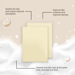Herbal tallow moisturizing soap detail view showing dual soap bars with soothing benefits.