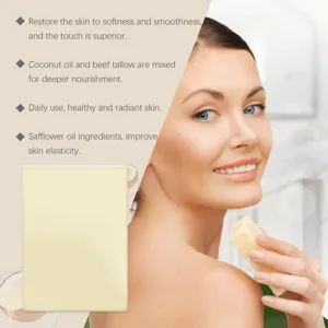 Herbal beef tallow moisturizing soap detail with natural oils for daily skin care and hydration.