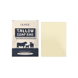 Herbal tallow soap bar for face and body, deeply moisturizing and soothing dry skin gently.