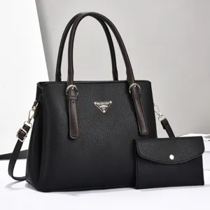Fashion multi-compartment large capacity leather shoulder handbag and clutch bag set for women