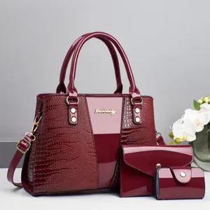 Damen Handtasche Set große Kapazität Kroko-Muster Shopper Schultertasche 3-teilig