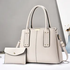 Stijlvolle zachte lederen shopper met tasje, grote capaciteit minimalistische schoudertas.