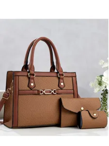 Sac Cabas Femme Rétro Patchwork en Cuir PU Ensemble Sac à Main Et Sac à Bandoulière Et Porte-Cartes Grande Capacité