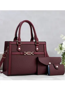 Sac a main bourgogne femme ensemble grande capacite sac cabas epaule cuir PU chic mode.