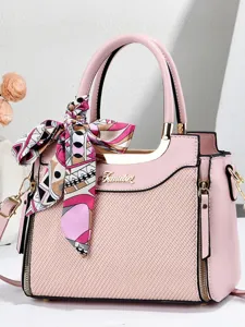 Fashion Women PU Leather Tote Bag Large Capacity Shoulder Bag With Scarf Accessory Commute Handbag Crossbody Bag
