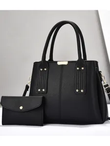 Dames Schoudertas van Zacht PU-Leer Grote Capaciteit Met Kleine Pouch Casual Tote Bag Multi-compartiment Moeder-kind Tas