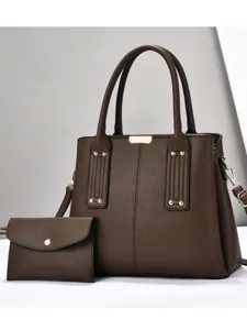 Donkerbruine zachte lederen tote tas set grote capaciteit elegante schoudertas