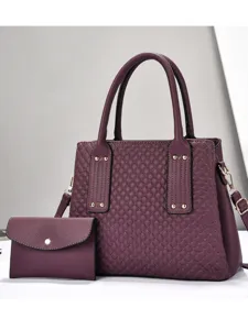 Borsa a Mano Spalla da Donna in Pelle PU Minimalista Urbano Rombi Trapuntati Cuciture Grande Capacità Set per Pendolarismo Quotidiano
