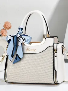 Elegant women's handbag with stylish blue silk scarf tote shoulder crossbody bag daily use