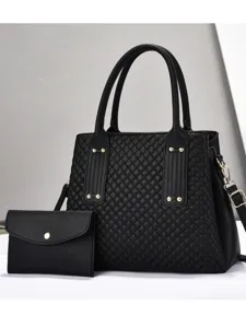 Borsa shopper trapuntata nera da donna grande borsa a tracolla con pochette abbinata