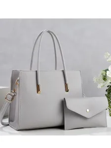 Women Large Capacity PU Leather Tote Bag With Pouch Minimalist Lychee Pattern Shoulder Bag Urban Casual Commuter Handbag
