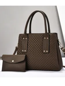 Borsa a mano trapuntata alla moda grande capacita borsa a spalla da lavoro per donne marrone