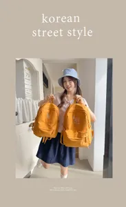 Korean style plaid casual school backpack with large capacity, durable canvas for daily use.