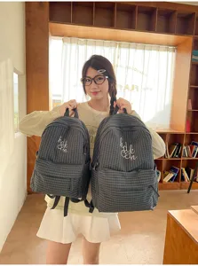 Japanese ins harajuku style plaid large capacity student school backpack for girls detail