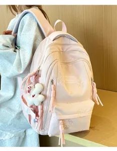 Zaino rosa in stile scolastico con ricamo squisito, grande capacità e design leggero e chic.