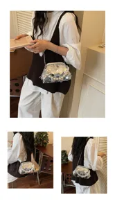 Exquisite sweet style sequin pearl kiss-lock evening shoulder crossbody bag for women