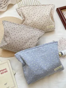 Koreanischer Ins-Stil blumige Leinen Kosmetiktasche große Kapazität Reißverschluss Tasche.