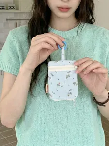 Ins style floral key pouch with double zipper and hanging buckle design for women storage bag