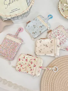 Ins floral key coin pouch cute double zipper mini wallet portable earphone storage bag