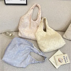 Stylish bow print shoulder bag casual canvas tote aesthetic handbag for daily shopping and travel