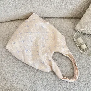 Summer casual bowknot texture shoulder bag aesthetic canvas underarm fashionable handbag