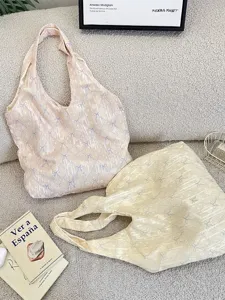 Sweet Fresh Bow Textured Shoulder Bag For Women Polyester Striped Print Vest Style Underarm Tote Bag Shopper Handbag For Daily Shopping