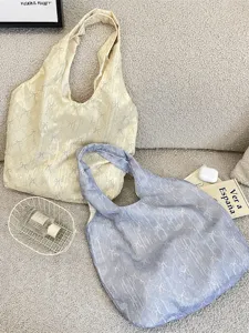 Spring summer fresh bow texture shoulder bag aesthetic casual canvas tote vest bag