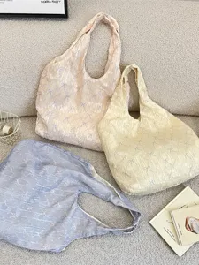 Summer fresh texture bow shoulder bag casual canvas tote aesthetic underarm vest bags