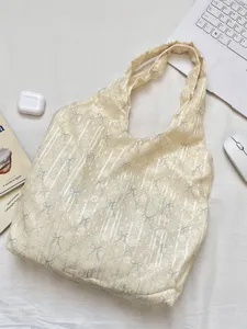 Fresh spring summer textured bow shoulder bag aesthetic casual canvas tote handbag