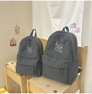 Japanese ins style plaid large capacity student backpack school double shoulder bag