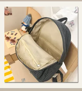 Japanese ins style plaid large capacity school backpack with multi compartments and mesh pocket