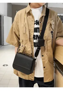 Moderna borsa a tracolla nera in pelle PU con piccolo marsupio per uomo streetwear