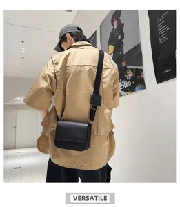 Borsa a tracolla nera in pelle PU da uomo, elegante borsa casual con piccola custodia.
