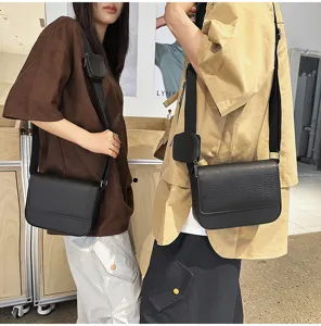 Borsa a tracolla nera in PU minimalista in stile coreano con borsellino, borsa casual.