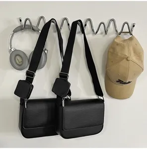 Borsa a tracolla minimalista in pelle PU nera con borsello, borsa urbana unisex per commuter.