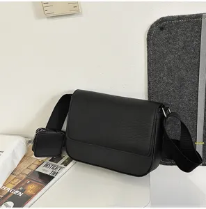 Borsa a tracolla minimalista in pelle PU nera con borsellino, borsa casual per uso quotidiano