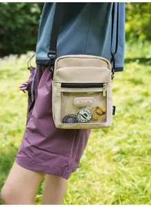 Nylon Umhängetasche Itasche mit klarem Frontfach lässige Alltagsschultertasche Damen
