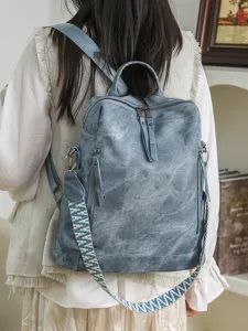 Vintage PU leather women backpack large capacity casual travel commuting school bag