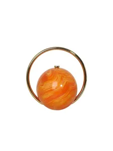 Oranje acryl bal avondtas met gouden ring handvat stijlvolle ronde clutch handtas