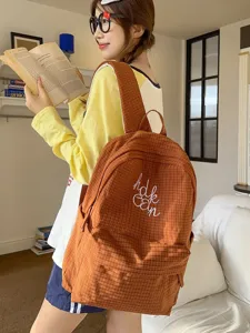 Japanese vintage plaid canvas student backpack large capacity casual school bag for girls